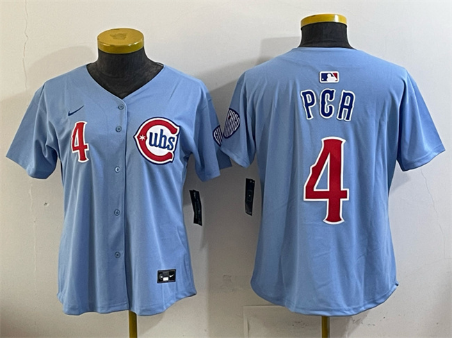 Women's Blue Chicago Cubs #4 PCA Limited Stitched Jersey(Run Small)